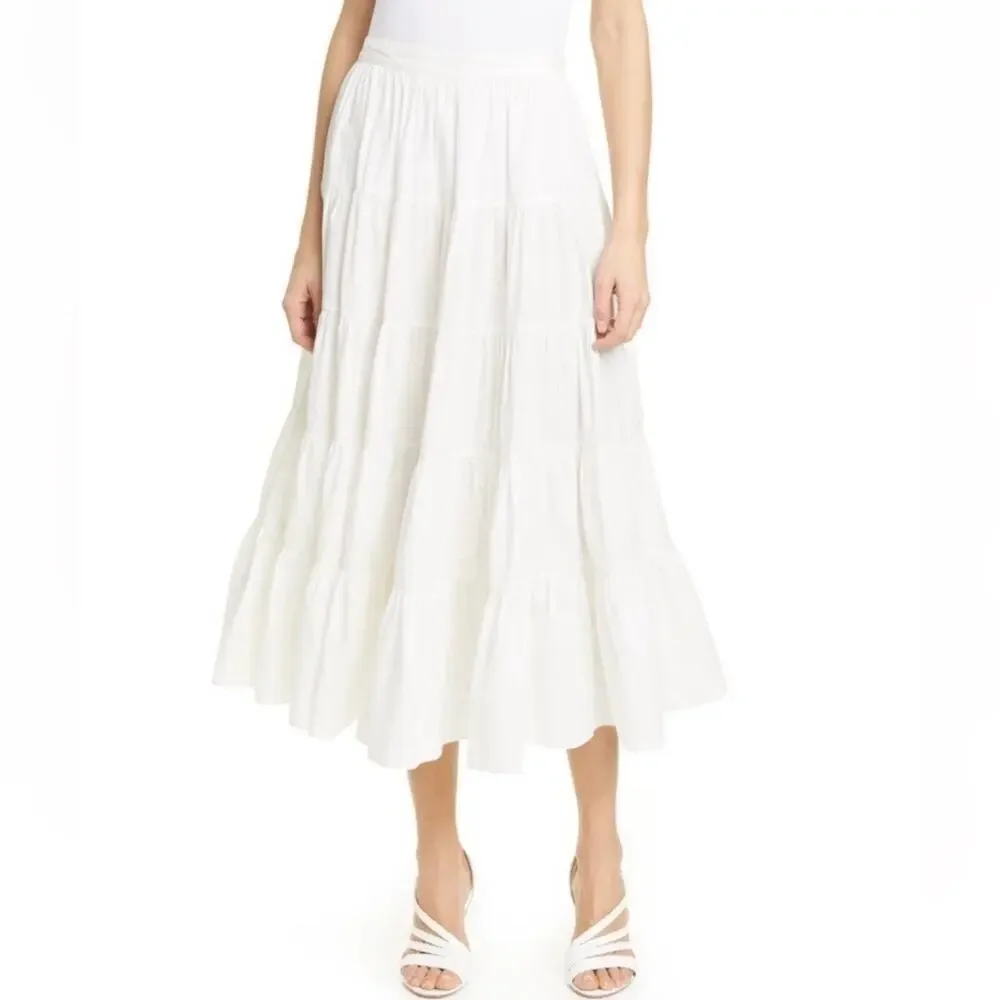 Ulla Johnson Sylvie Tiered Cotton Midi Skirt WOMENS 10 minimalist cottagecore